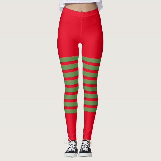 Feriado Elf Leggings Candy Cane de Natal (Frente)