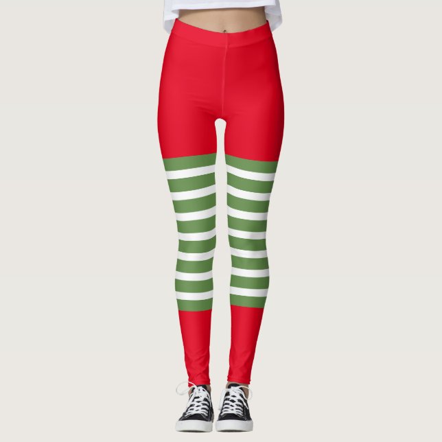 Feriado Elf Leggings Candy Cane de Natal (Frente)