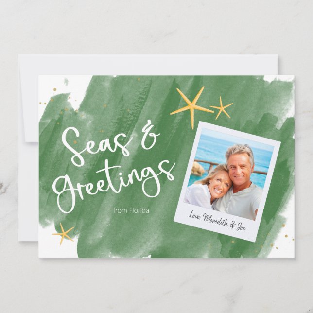 Feriado em Aquarela Verde e Dourada (Frente)