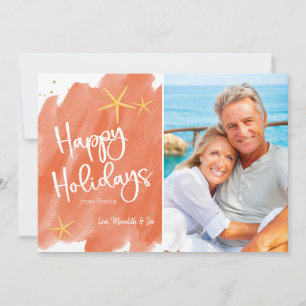 Feriado Mínimo de Coral e Dourado Beach Watercolor