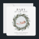 Feriado natalício anúncio de natal<br><div class="desc">Bebê está frio lá fora. Cartão de Natal de anúncio de nascimento. Design de aquarela de inverno. Quadro atualizado ao redor da fotografia.</div>