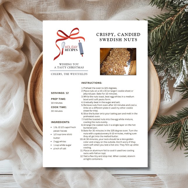 Feriado Recebe Cartão de Natal de Loucos Suecos (Holiday Recipes Crispy Candied Swedish Nuts Christmas Card)