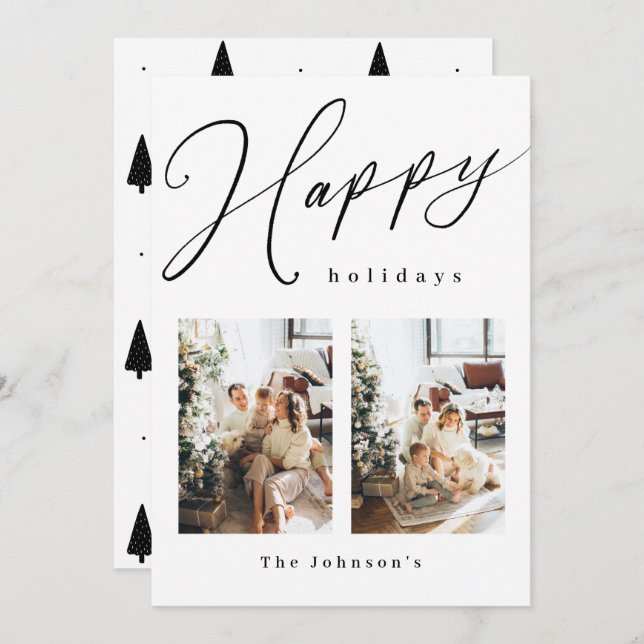 Feriados felizes Cartão de Férias Branco e Preto (Frente/Verso)