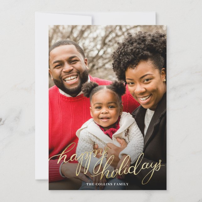 Feriados felizes Cartão de Férias Simples e Dourad (Frente)