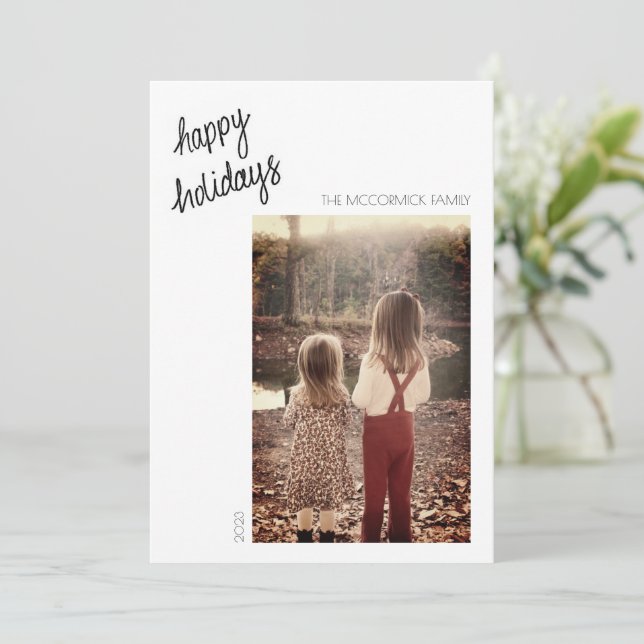 Feriados felizes - Cartão manuscrito minimalista (Em pé/Frente)