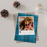 Feriados felizes com fotos instantâneas da Xadrez<br><div class="desc">Mande um pouco de alegria de Natal com uma foto favorita e seu Cartão Azul de Férias Felizes com Fotos Instantâneas de Xadrez.</div>