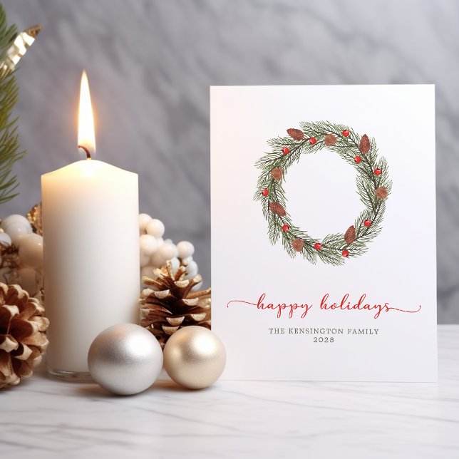 Feriados Felizes da Tipografia Elegante Moderna (Modern Elegant Typography Happy Holidays Wreath Card)