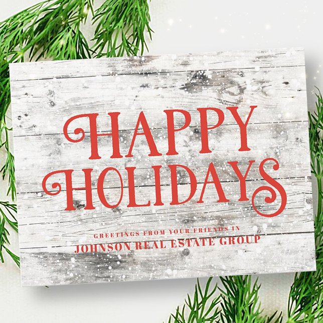 Feriados Felizes Vermelhos sobre Madeira | CARTÕES (Criador carregado)