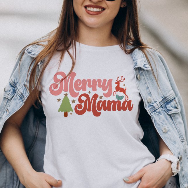 Férias de Natal da feliz Mama Retro Groovy (Merry Mama Retro Groovy Christmas Holidays T-Shirt)