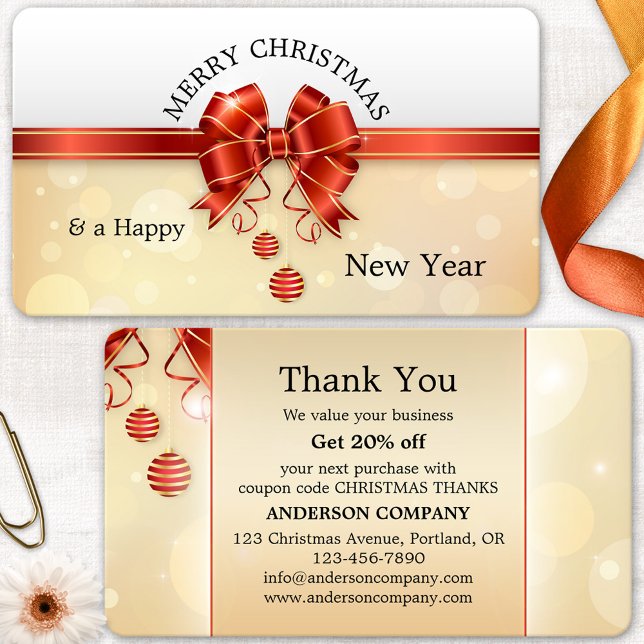 Férias de Natal Obrigado Cartão de visita (Thank You business card featuring an elegant Christmas design with your custom Holiday wishes)