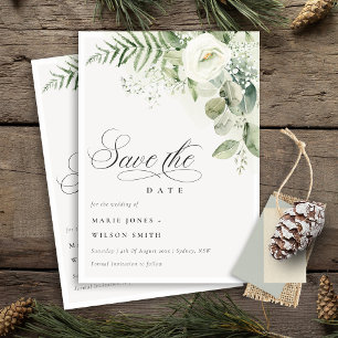 Fern Greenery White Floral Salvar a Data Convite