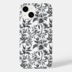 Ferns de Padrão Floral Branco e Preto da Vintage