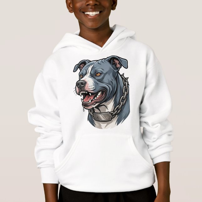 Feroz Pit Bull Cinza Azul com Colar de Cadeia com  (Frente)