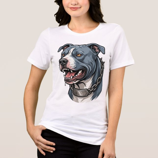 Feroz Pit Bull Cinza Azul com Colar de Cadeia com  (Frente)