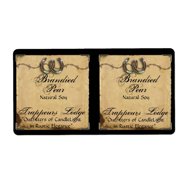 Ferraduras na etiqueta da vela de pergaminho (Frente)