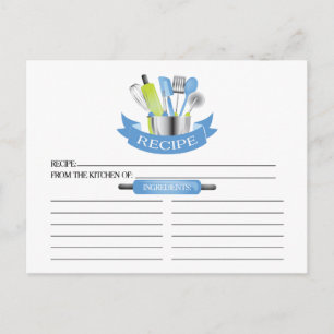 Ferramentas da Cozinha Azul Cartões de Receita do 