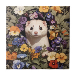 Ferret Bonito Escondido No Jardim De Pansies