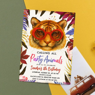 Festa Animal - Convite de aniversário de Tigre