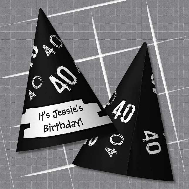 Festa aniversário de 40 anos Personalizar o chapéu da Pa (Depiction of Front and Back of Paper Party Hat)