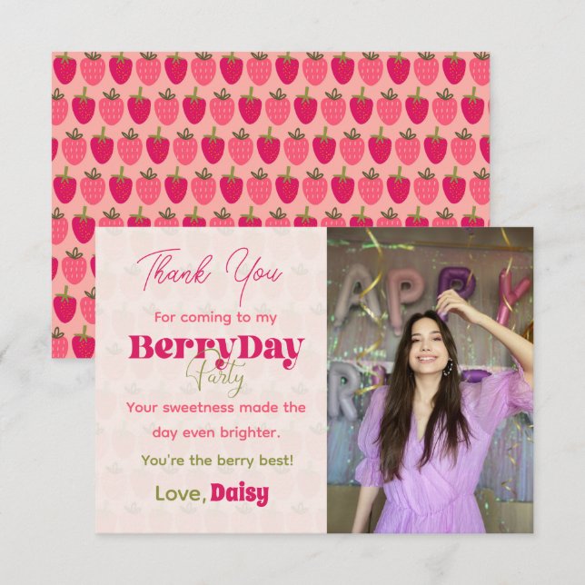 Festa BerryDay - Cartões de agradecimentos plano d (Frente/Verso)