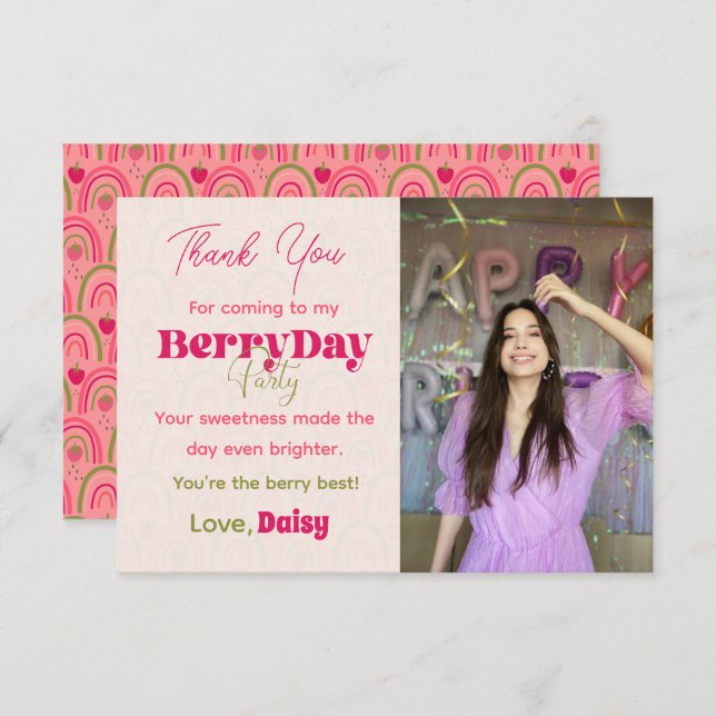 Festa BerryDay - Cartões de agradecimentos plano d (Frente/Verso)