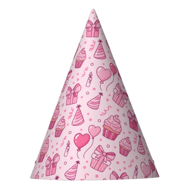 Festa Chapéu de Aniversário de Cupcakes Rosa (Frente)