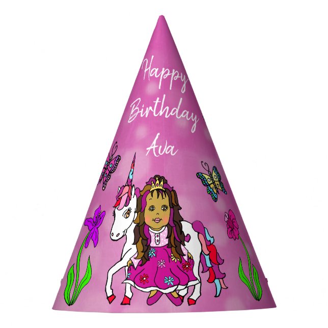 Festa Chapéu de Aniversário de Fada e Unicórnio (Frente)