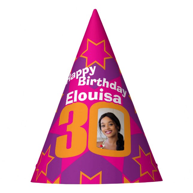 Festa chapéu de estrela com nome personalizado para 30º  (Frente)