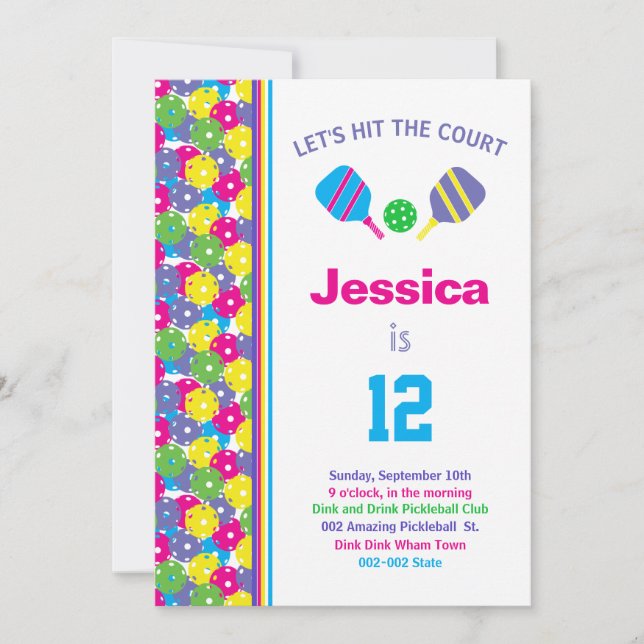 Festa Colorida Pickleball B-day + Convite RSVP (Frente)