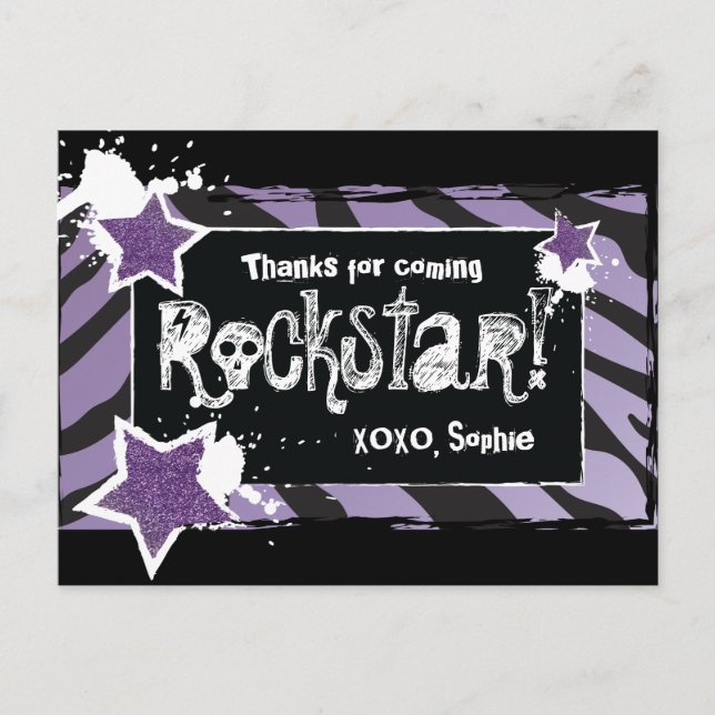 Festa como Rockstar - Roxo Obrigado Cartão de Post (Frente)