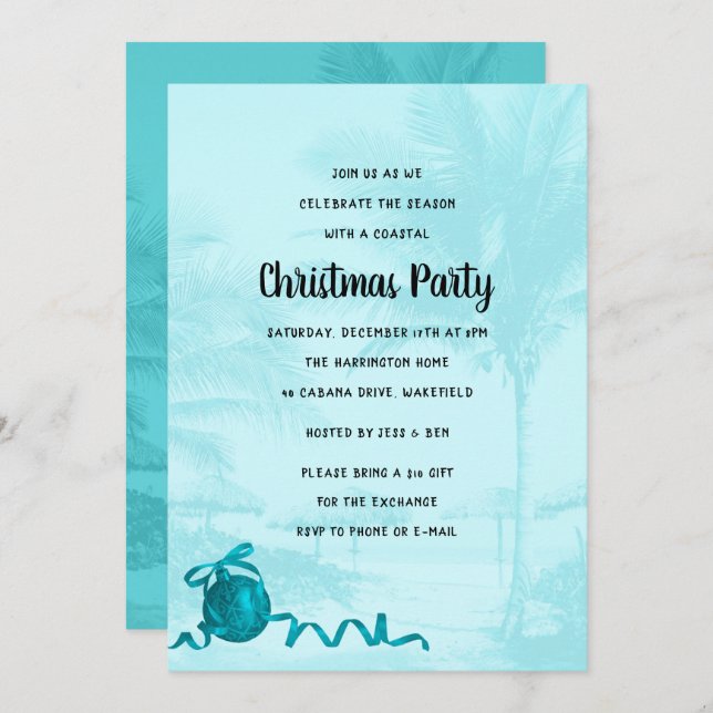 Festa Costeira de Natal Blue Palm Tremendo Convite (Frente/Verso)
