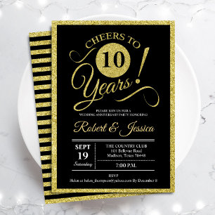 Festa de 10º Aniversário - Convite Dourado Preto