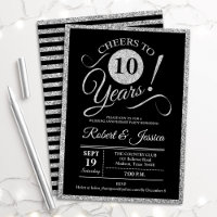 Festa de 10º Aniversário - Convite Preto Prata