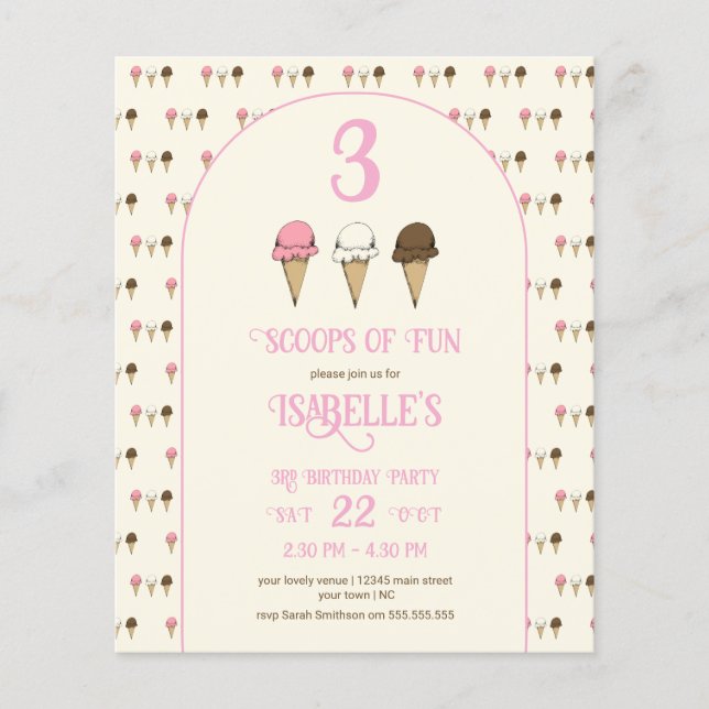 Festa de 3 anos Budge 3 Scoops de Diversão  (Frente)
