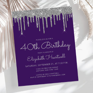 Festa de 40 Anos Orçamento Roxo Brilho Prata