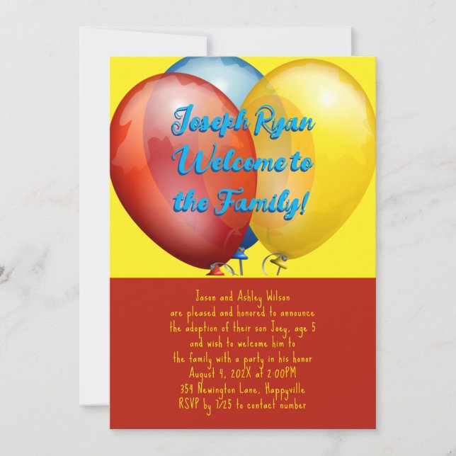 Festa de Adoção de Balões Convite para o Novo Filh (Frente)