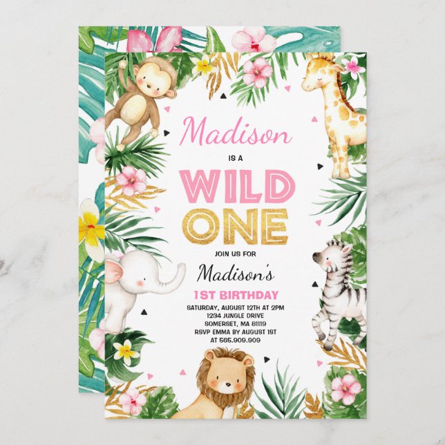 Festa de Animais Safari no Convite de Aniversário (Frente/Verso)