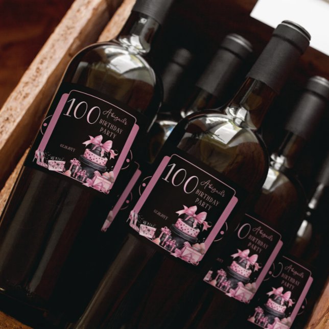 Festa de aniversário 100ª Coluna Preta-Cor-de-Glam (Glam Pink and Black French Couture Fashion 100th Birthday Party Bottle Labels)