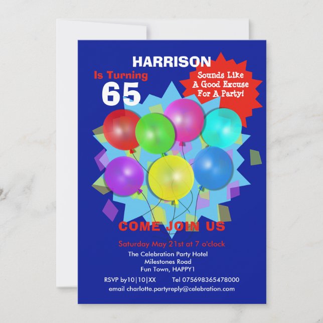 Festa de aniversário 65º Marco de Convite Personal (Frente)