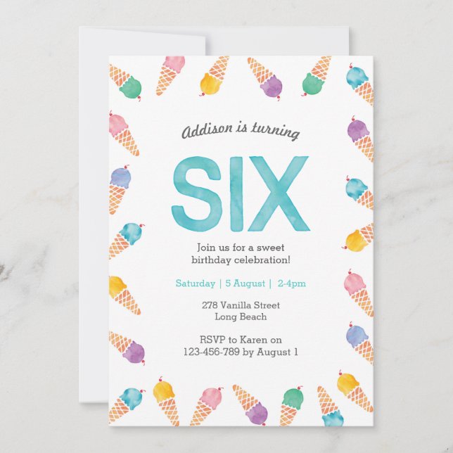 Festa de aniversário 6 | Convite para Sorvete arco (Frente)