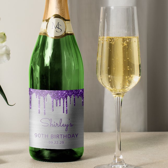 Festa de aniversário 90 de prata com brilho roxo (Criador carregado)