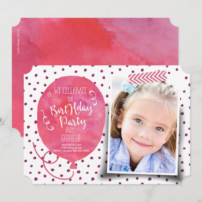 Festa de Aniversário Aquarela | Convites Menina (Frente/Verso)