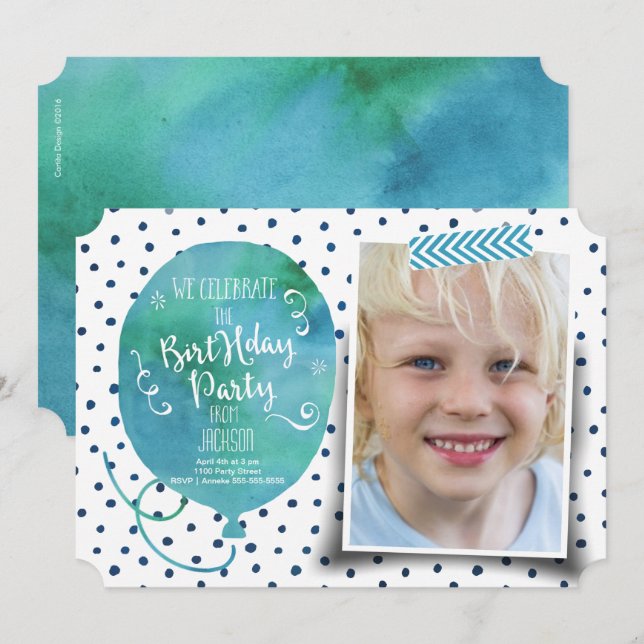 Festa de Aniversário Aquarela | Convites menino (Frente/Verso)