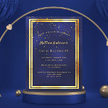 Festa de aniversário azul-ouro brilhante convite<br><div class="desc">Um cartão de convite de aniversário moderno, moderno 50º (ou qualquer idade) para homens, caras, homens. Um fundo azul escuro, azul marinho. A cor azul é irregular. Com uma falso moldura dourada e um sprinkle confetti de ouro, letras coloridas de ouro. Modelos para informações sobre a sua parte. Traseira: design...</div>