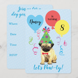 Festa de aniversário Balões Pug Convite
