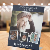 Festa de aniversário branca azul de colagem fotogr