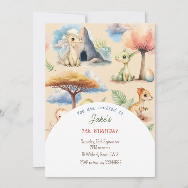 Festa de aniversário com convite de dinossauros fo (Frente)