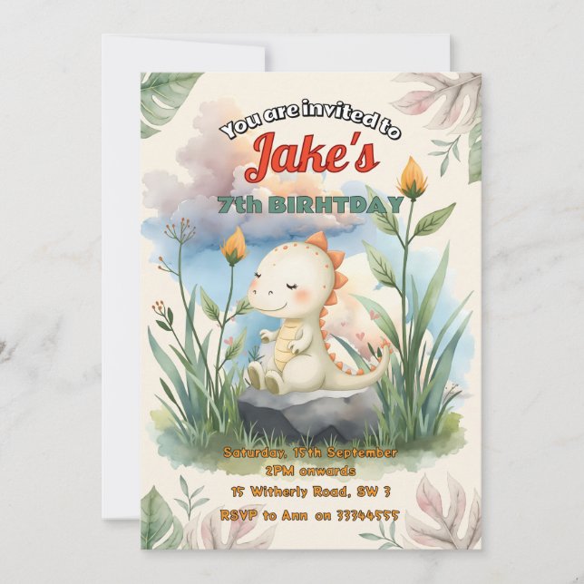 Festa de aniversário com convite de dinossauros fo (Frente)