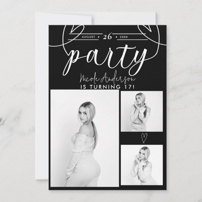 Festa de Aniversário com Foto Preto e Branco Moder (Frente)