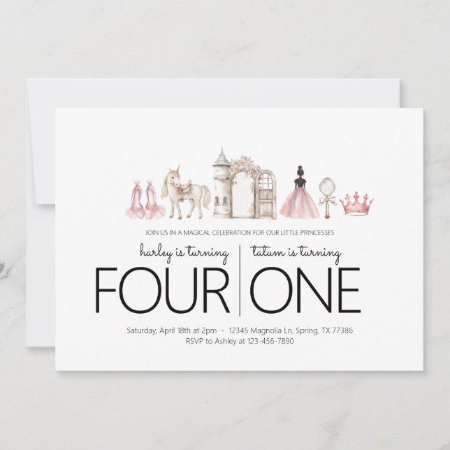 Festa de aniversário Conjunta - Convite Tema Princ (Frente)